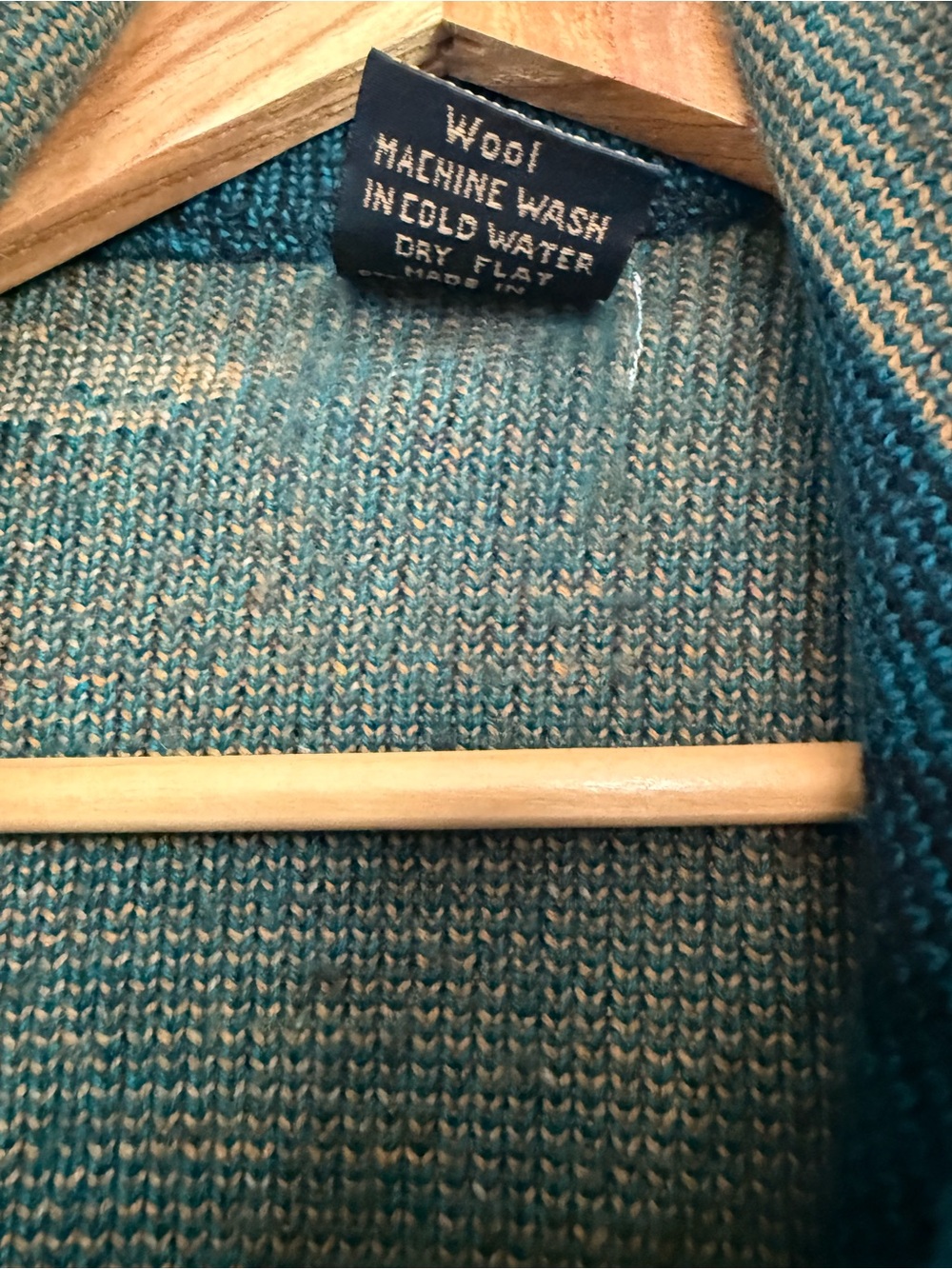 Textured Teal 100% Wool Knit Sweater Horse Detail - Picture 4 of 5